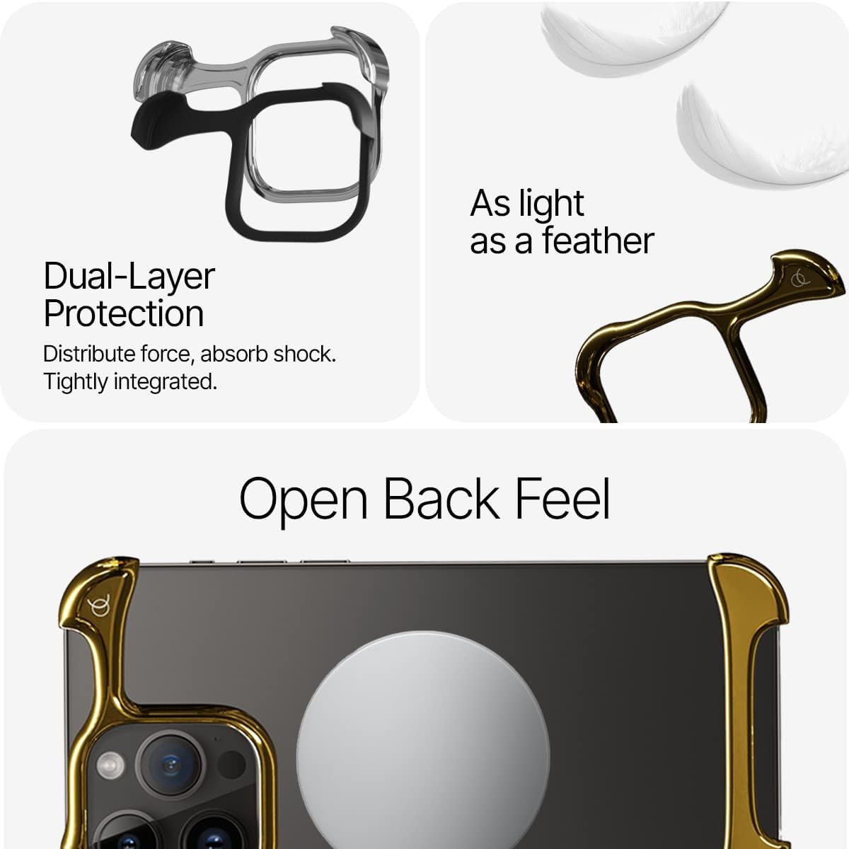 Arc Pulse Designed for iPhone 13 Pro Phone Case (2023), Minimalist Protective Shock Absorption Aerospace Grade Aluminum Shells + Elastomer Inlays Easy Fit 6.1 inch (Aluminum Mirror Polish Gold) - Image 2