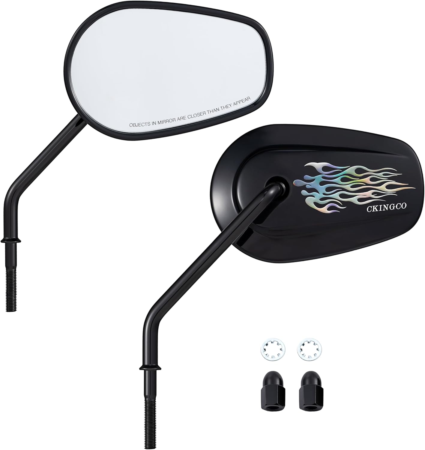 Motorcycle Mirrors, Zinc Alloy Long Stem Rear View Mirrors, Accessories Compatible with Harley Davidson Sportster Dyna Softail Road King Road Glide (Gloss Black-Skull Icon)