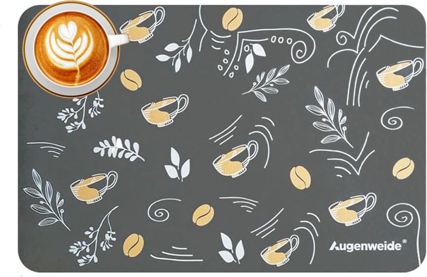 Coffee Bar Mat Spill Mat – Super Absorbent Coffee Bar Drying Mat for Countertop, Under Coffee Maker Mat Coffee Pot Espresso Machine Dish Rack Mat, Hide Stain and Washable (Grey1, 16″x 24″)