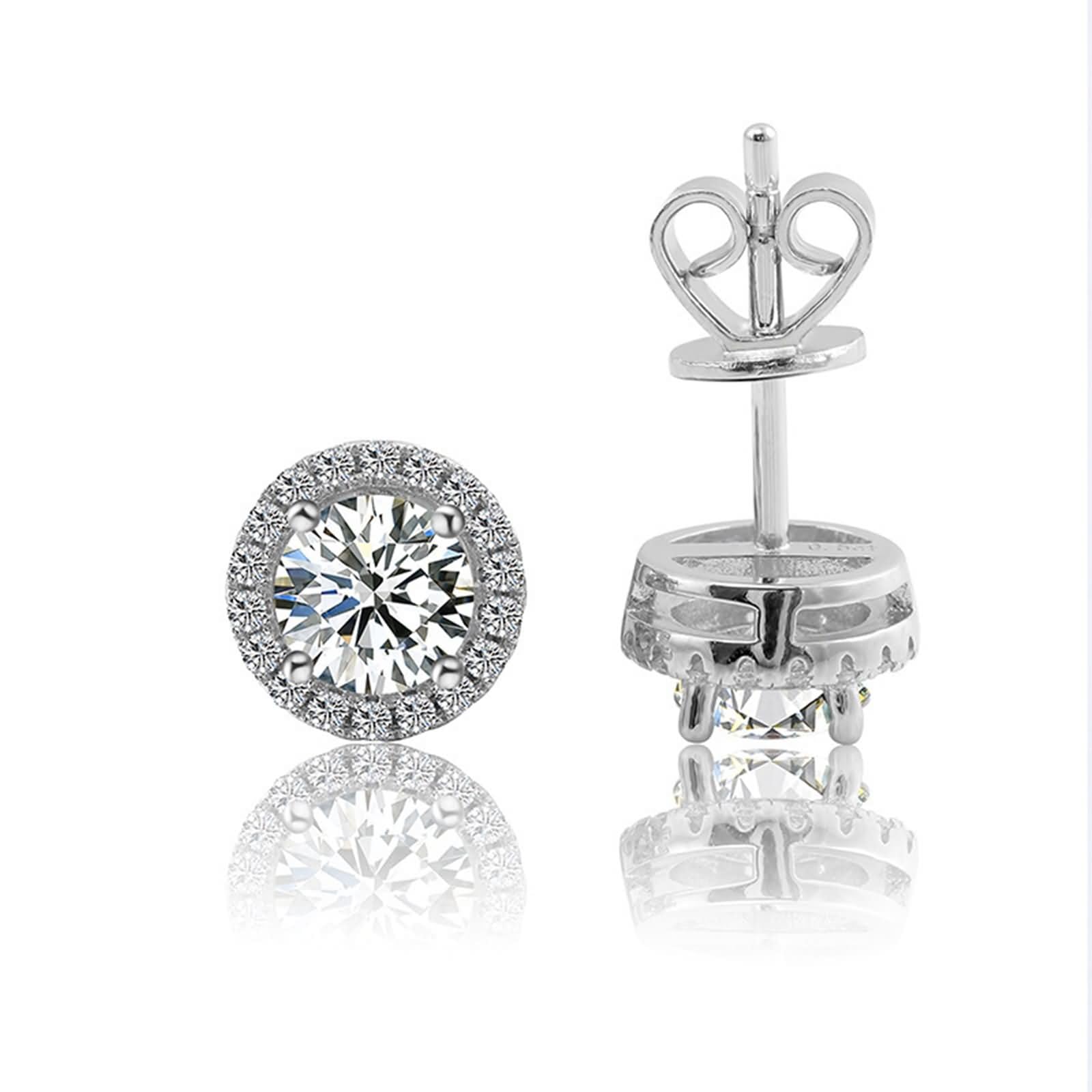 Damen 375/585 / 750 Weißgold Ohrringe, Rund mit Moissanit 0,5 Karat, Frauen Ohrschmuck Silber