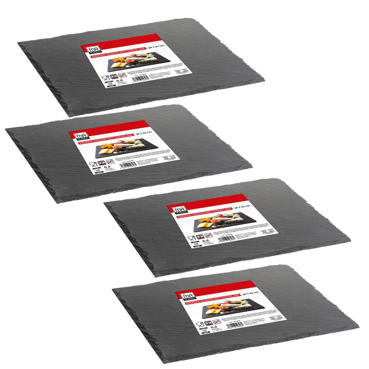 Maury's set di 4 vassoi Realizzati in Ardesia AntraciteIdeali per Antipasti, Dessert o Aperitivi : Il Must Have per ogni Occasione! (RETTANGOLARE- 30X20 CM)