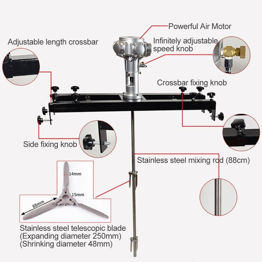Mezclador neumático para tanque IBC 1000L 1/2HP Mezclador de pintura neumático Máquina mezcladora de recubrimiento de tinta industrial, con soporte para suspensión, máquina agitadora de pintura