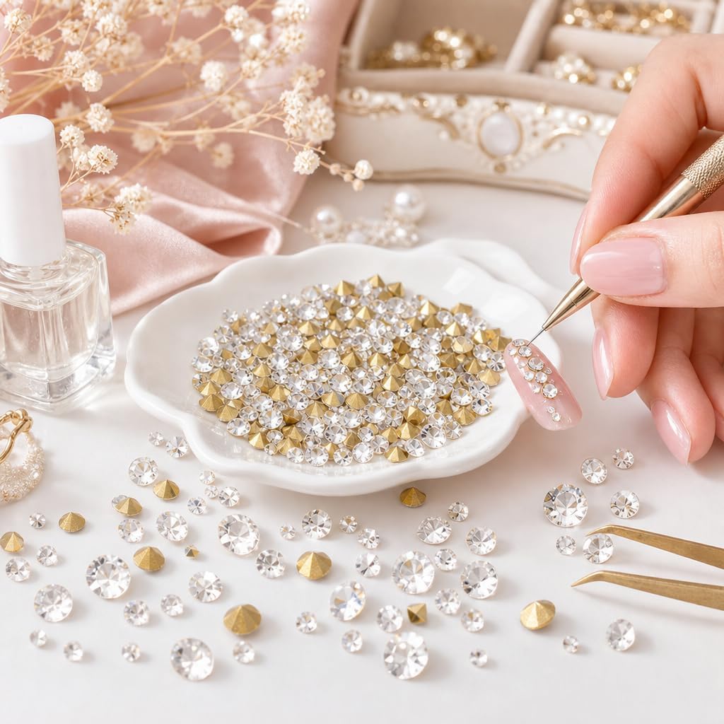 Fashewelry 6mm Glass Pointed Back Rhinestone 288Pcs Mini Crystal Diamante Gems Gold Plated Faceted Diamond Loose Stone for Nail Art Craft Replacing Jewelry image 4