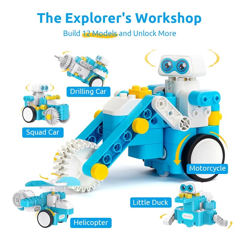 WhalesBot C3 Pro 12-in-1 Remote Control & Coding Robot Kit for Kids 4+, Advanced Smart Panel & Cards Programming, Educational STEM Toy, Block Building Set with Controller & Motor for Kids 4-6, 5-7