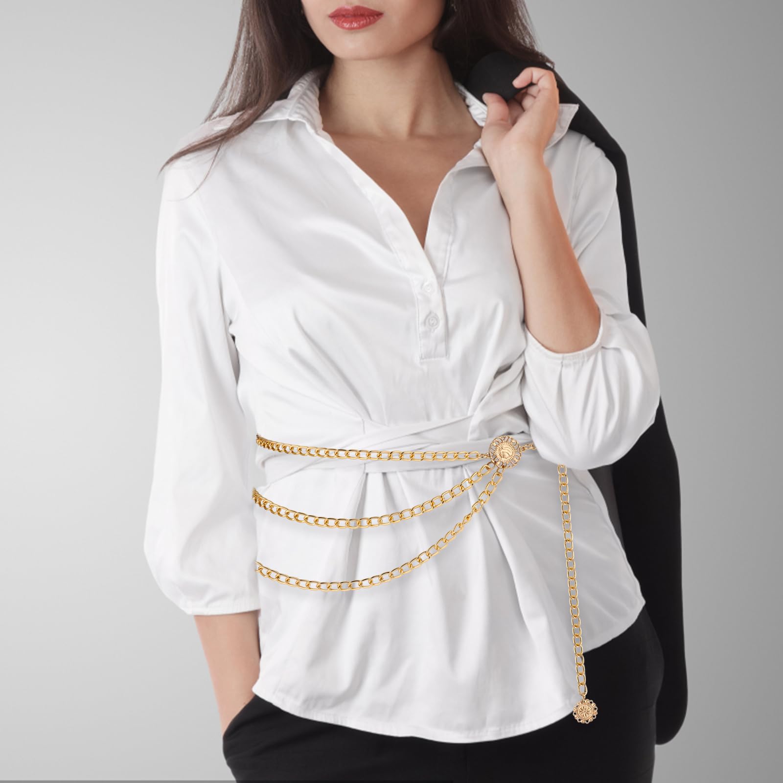 WLLHYF Metalowa talia złoty łańcuszek paski brzuch biżuteria ciało biustonosz seksowny łańcuszek moda wielowarstwowa sukienka akcesoria regulowane paski dekoracja ciała dla kobiet spódnica spodnie, Złoty, Rozmiar uniwersalny