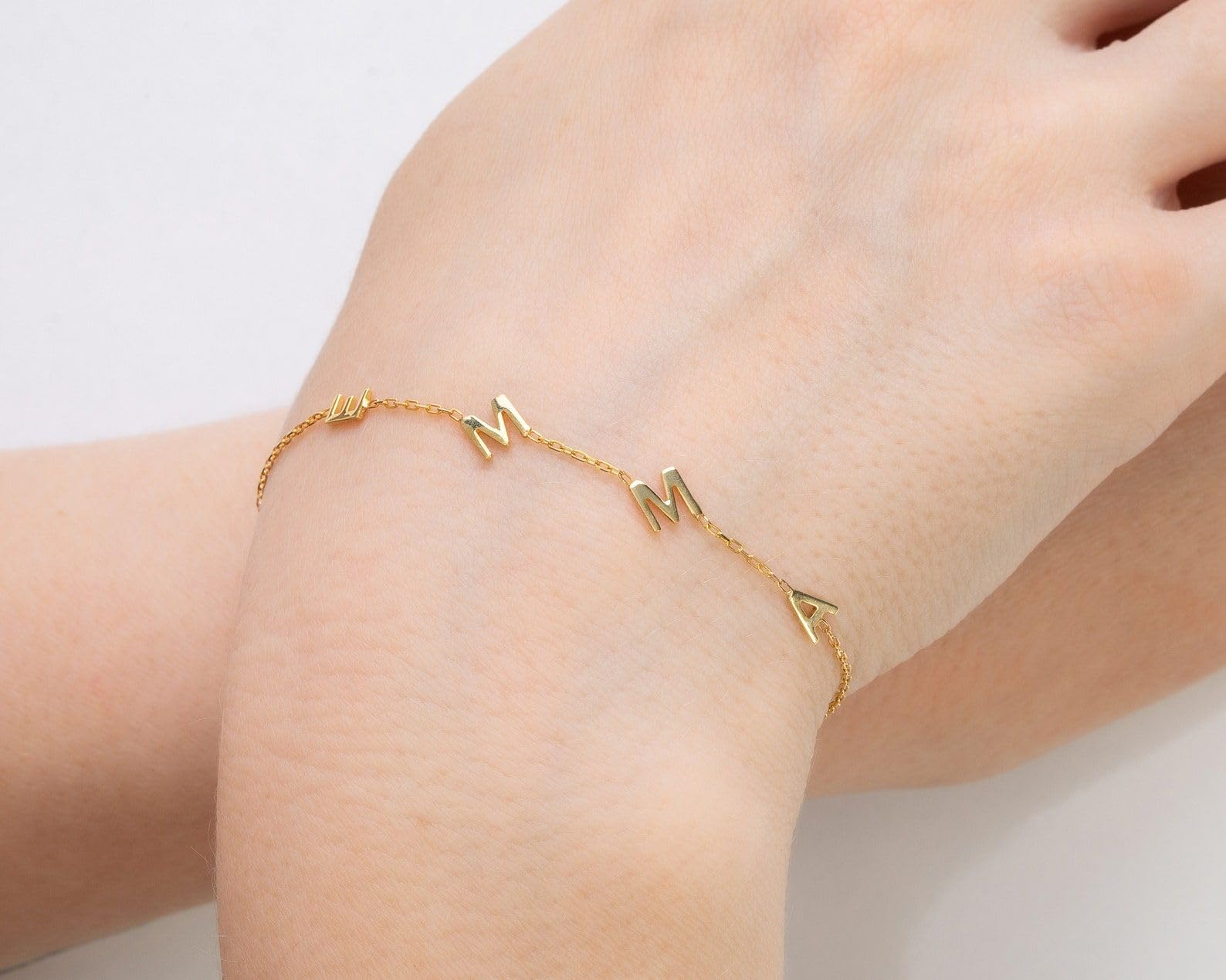 14K oro macizo pulsera con nombre 14K oro macizo parejas pulsera Navidad dama de honor Día de la Madre