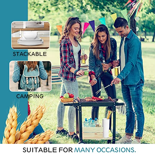 Teivio 32-Piece Wheat Straw Square Dinnerware Set For 8, Unbreakable Dinner Plates, Salad Plates, Snack Bowls, Tumblers 20 Oz, Dishwasher Safe, White #TOP6