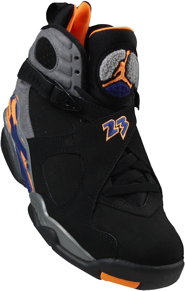 Nike Mens Air Jordan 8 Retro Phoenix Black/Bright Citrus-Cool Grey-Deep Purple Leather Basketball Shoes Size