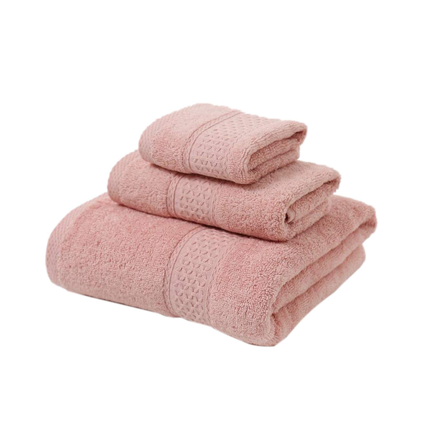 Cicilin 3 Piece Towel Set, 1 Bath Towel & 2 Hand Towels, Cotton Highly Absorbent Towels for Bathroom, Shower Towel (Pink)