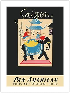 Saigon Vietnam - Pan American World Airways - Ho Chi Minh City - Vintage Airline Travel Poster by Aaron Amspoker c.1955 - Bamboo Fine Art 290gsm Paper (Unframed) 12x16in