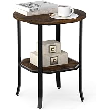 GOFLAME 2-Tier Round End Table, 20 Couch Sofa Side Table with Octagonal Storage Shelf & Metal Frame, Industrial, Modern Bedside Tables, Compact Nightstand for Living Room, Bedroom Rustic Brown,1
