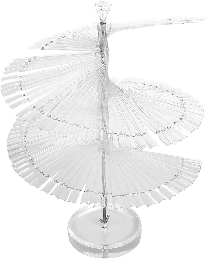 Large Spiral 120Pcs False Nail Art Display Sticks Fan with Metal Pole- Practice Stand and Demo Stand forGel, Acrylic, Fiberglass- Clear Color