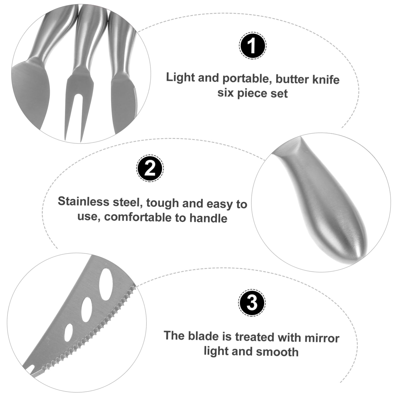 Unomor 6pcs Silver Cheese Knife Set Stainless Steel Cheese Slicers Butter Cutters for Kitchen Supplies