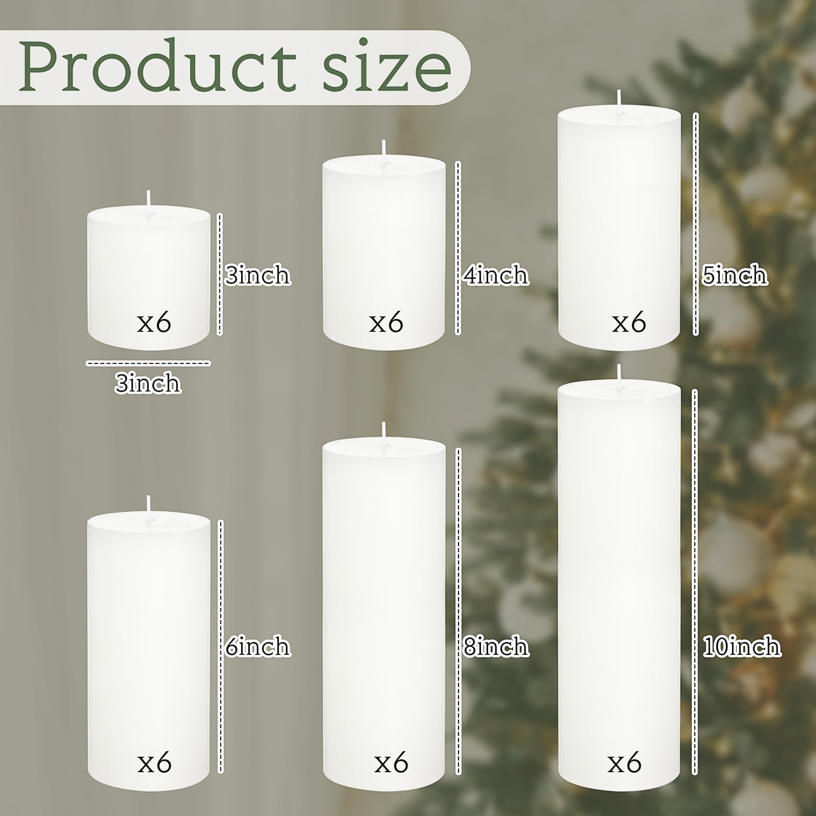 Shihanee 36 candele natalizie a colonna, diametro 7,6 cm, antigoccia, non profumate, rustiche, senza fumo, con stoppino in cotone senza fumo, candele a lunga combustione, per Natale, matrimoni, casa