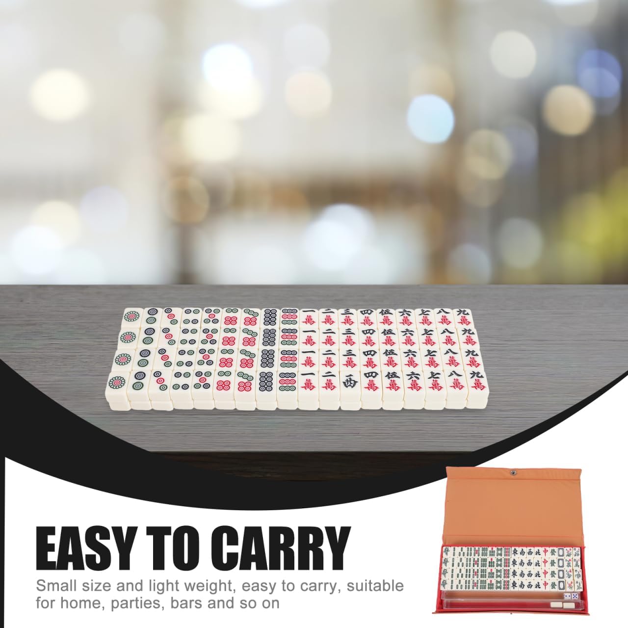Abaodam Mini Mahjong Set Portable Travel Mahjong Game with 146 Tiles, Compact Tile Rack and Carrying Case for Family Party Gatherings and Outdoor Entertainment Board Game
