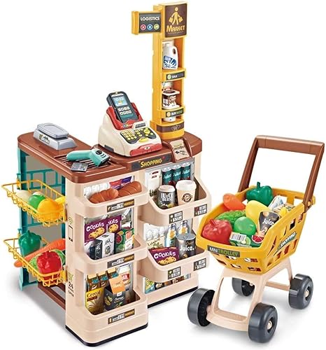Carrito de compras de juguete, carrito de comestibles para niños, carrito de compras para niños con alimentos, carrito de comestibles de juego,