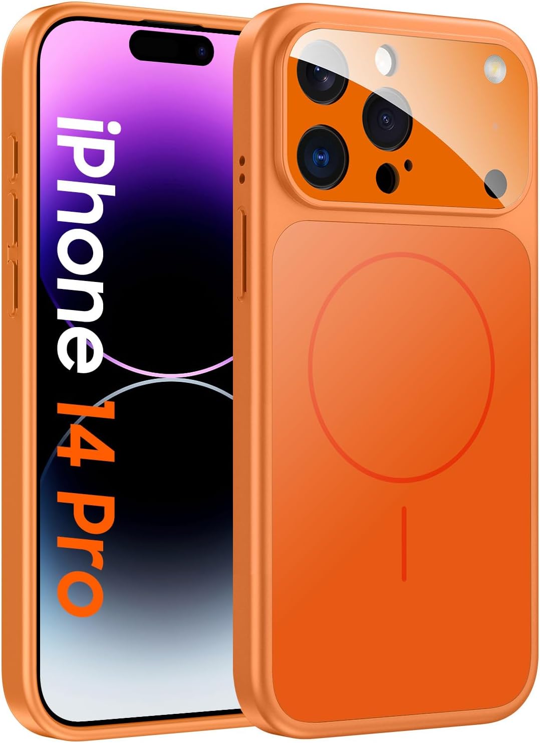 TOBOVON for iPhone 14 Pro Case with Camera Lens Protector, Compatible with MagSafe, Slim Matte Magnetic Shockproof Phone Cover for iPhone14 Pro, Orange