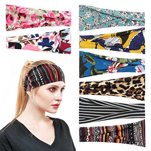 Tyfthui 8 Pack Headbands for Women, Yoga Running Sport Workout Headbands Elastic Non Slip Sweat Headbands Head Wrap Hair Wrap for Women (Color A)