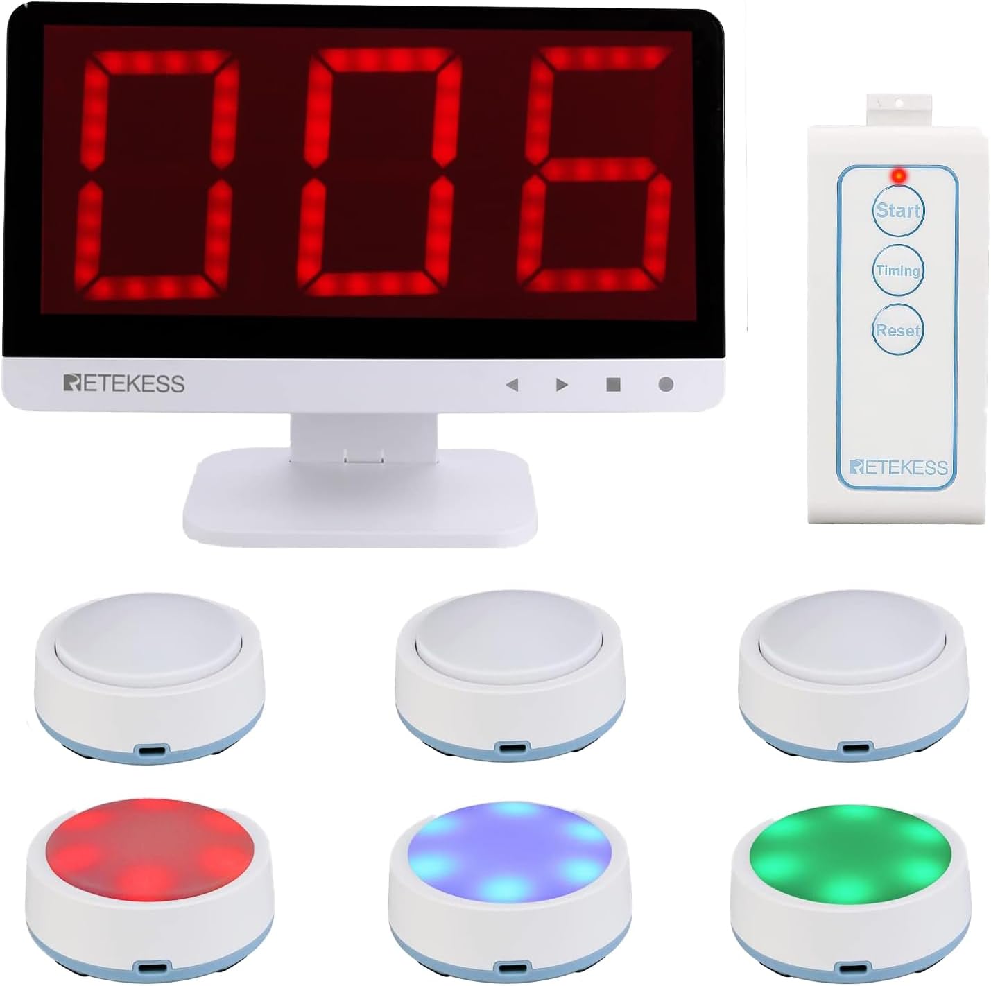 Retekess TM101 Wireless Quiz Bowl Buzzers,15-Level Volume,Add Up to 32 Buttons,262ft, 6 Buzzers for Game Show,Family Game Nights,Learning Resources for Classroom,School