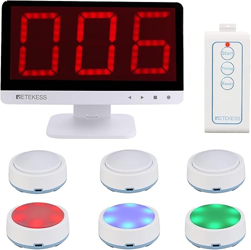 Retekess TM101 - Sistema de zumbador inalámbrico para preguntas y respuestas, volumen de 15 niveles, añade hasta 32 botones, 262 pies, 6 zumbadores