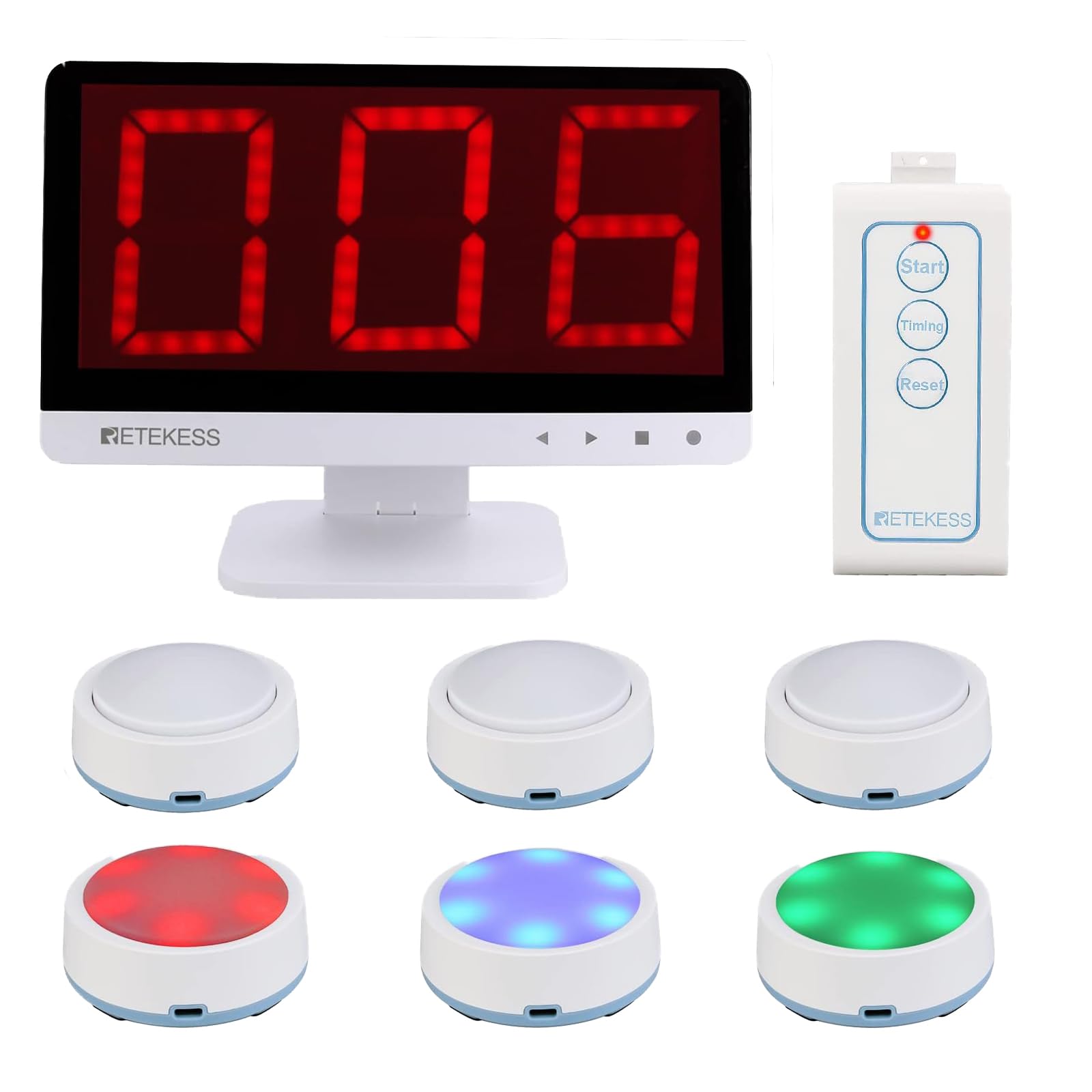 Retekess TM101 Wireless Quiz Answer Game Buzzer System,15-Level Volume,Add Up to 32 Buttons,262ft, 6 Buzzers for Game Show,Family Game Nights,Learning Resources for Classroom,School