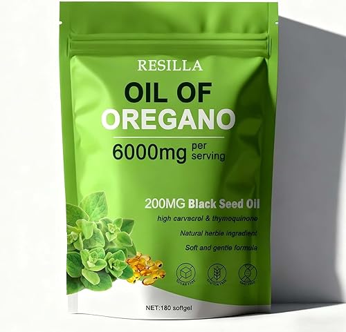 Aceite de orégano con aceite de semilla negra, 6000 mg 2 en 1 cápsulas de aceite de orégano orgánico, sin OMG, sin gluten, 180 cápsulas blandas (1