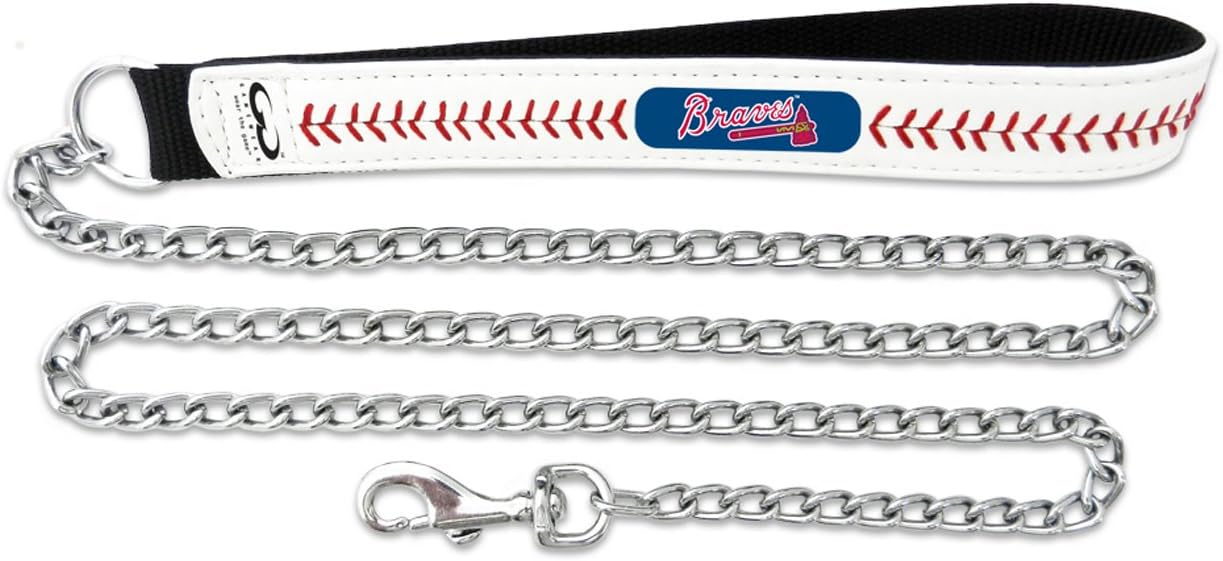 MLB Atlanta Braves Baseball Leather Chain Leash, 3.5 mm