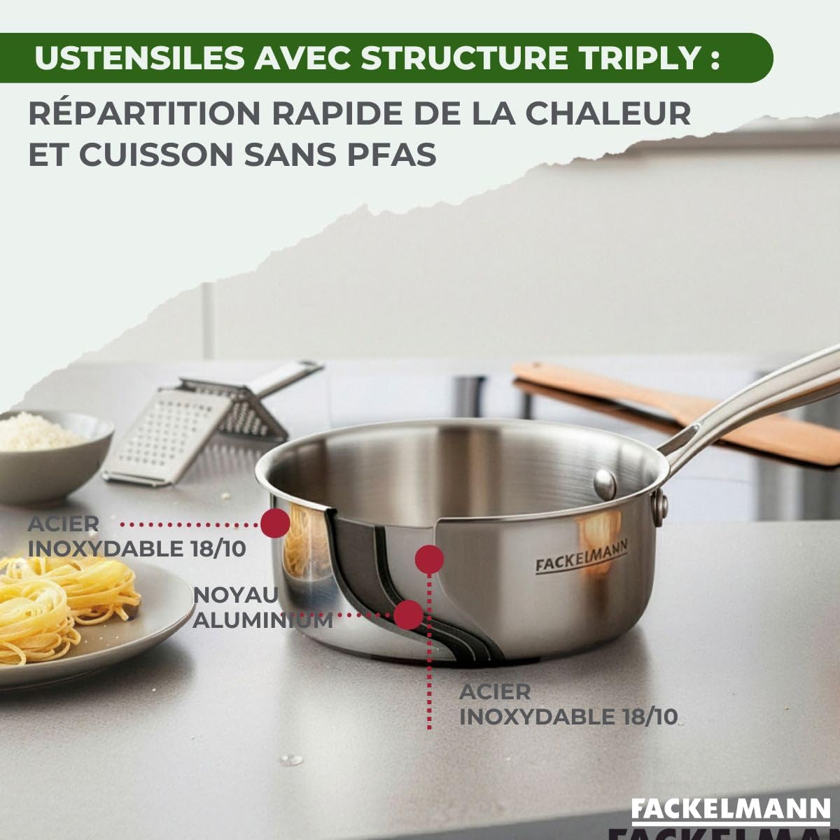 Fackelmann 9243950B Batterie de cuisine 2 poeles 20/28 cm, 2 casseroles 14/18 cm et 1 ustensiles
