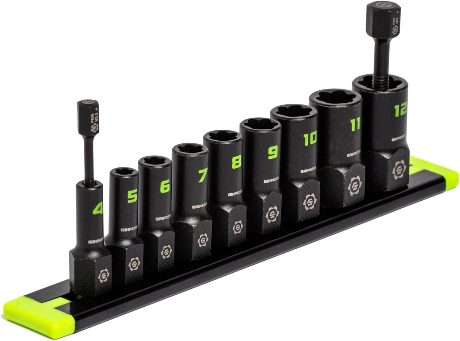 GRIPEDGE Tools | 9-PC - 1/4'' Drive Metric RPT Socket Extractor Set | Sizes 4 – 12 MM | Removes Broken Studs, Stripped Bolts and Lug Nuts | Includes Premium Aluminum Socket Rail|