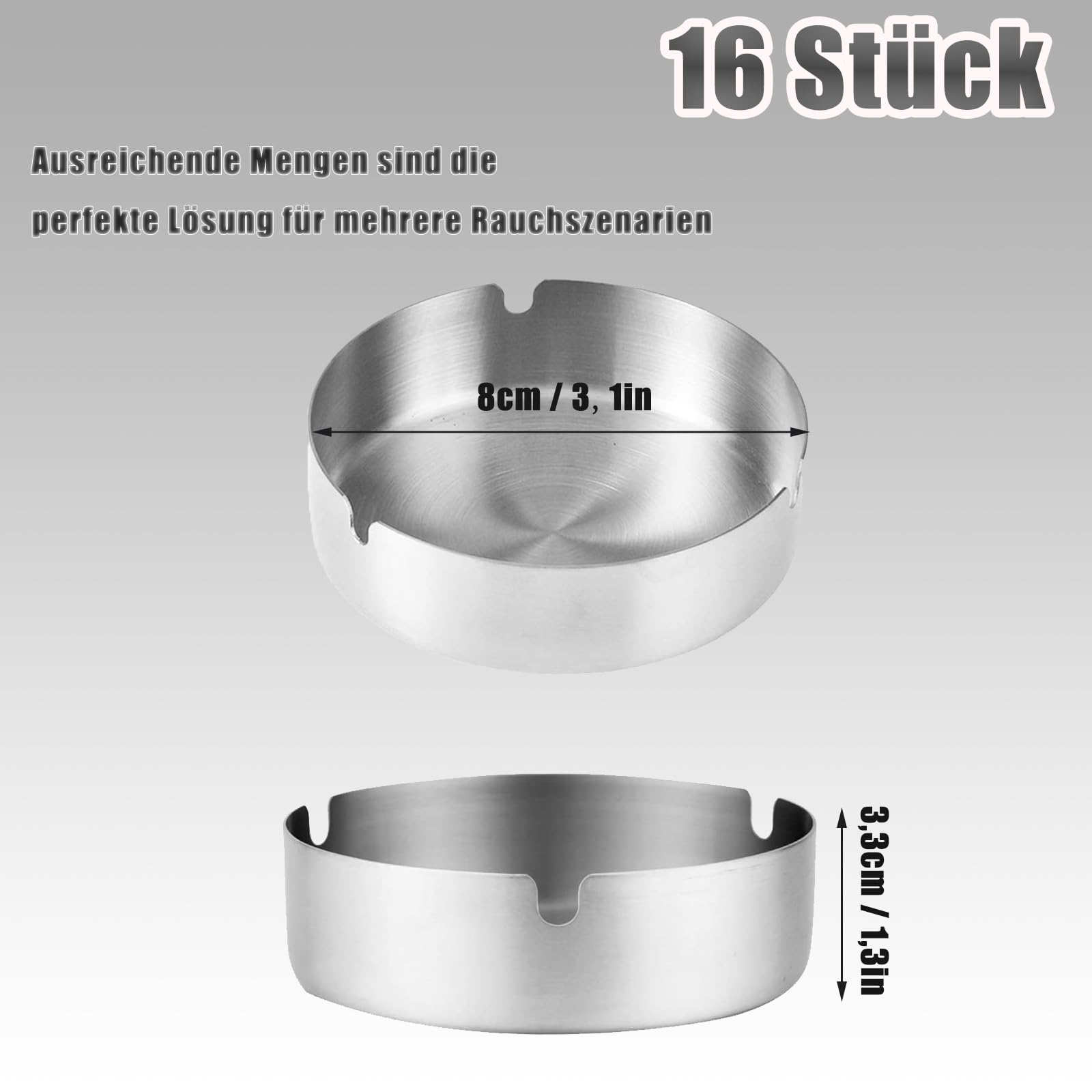 8cm Posacenere, Posacenere Rotondo in Acciaio Inox, 16 Pezzi Utilizzato in Bar, Ristoranti, Camere da Letto