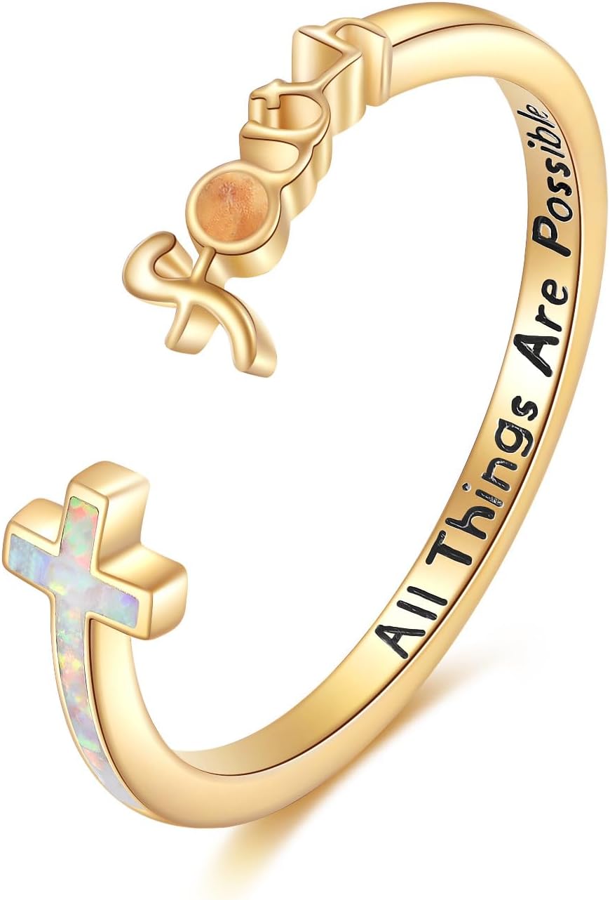 KECHO 14K Gold Cross Ring for Women Moissanite Adjustable Rings Open Cross Ring Christian Jewelry Christmas Gifts for Mom Friends