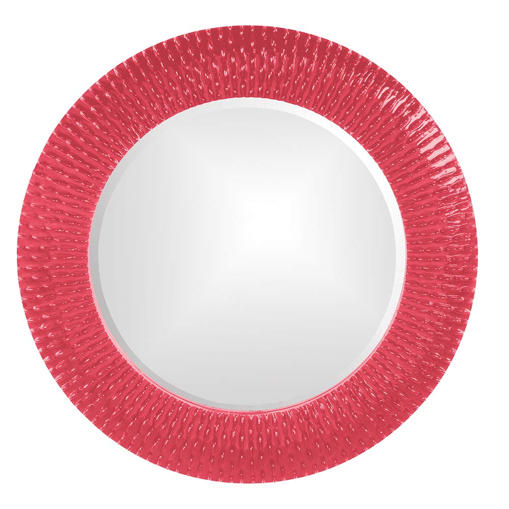 Howard Elliott Collection Bergman Round Wall Mirror, Textured Ribbed Frame, Decorative Accent Mirror for Entryway, Bathroom or Bedroom, Ready to Hang, 32H x 32W x 1D, Glossy Hot Pink