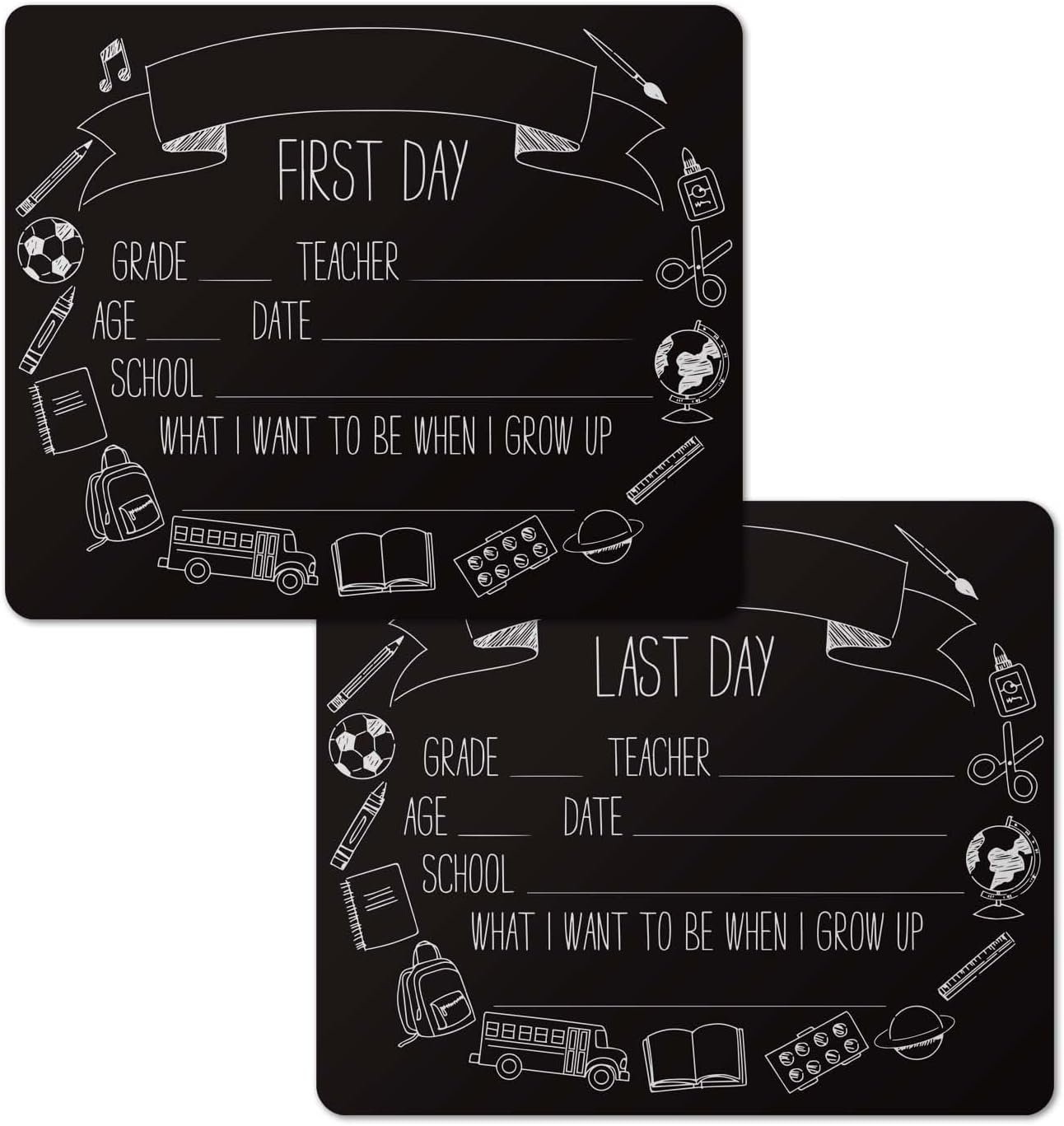 First and Last Day of School Icons Chalkboard Style Sign Set/Reusable Back to School Photo Props / 10" x 12" Elementary Grade Blackboard/Classroom Student Icon Art Signs