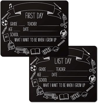First and Last Day of School Icons Chalkboard Style Sign Set/Reusable Back to School Photo Props / 10" x 12" Elementary Grade Blackboard/Classroom Student Icon Art Signs