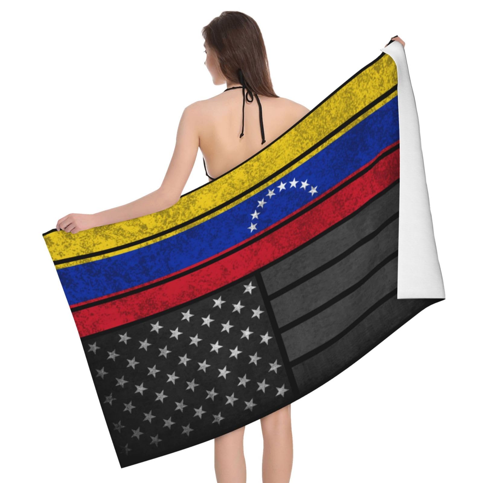 HLBSDM Microfiber Vintage Venezuela Venezuelans and America Flag Beach Towel Quick Dry Soft Sand Free Beach Towels for Pool Swim Beach Lightweight Thin Towels