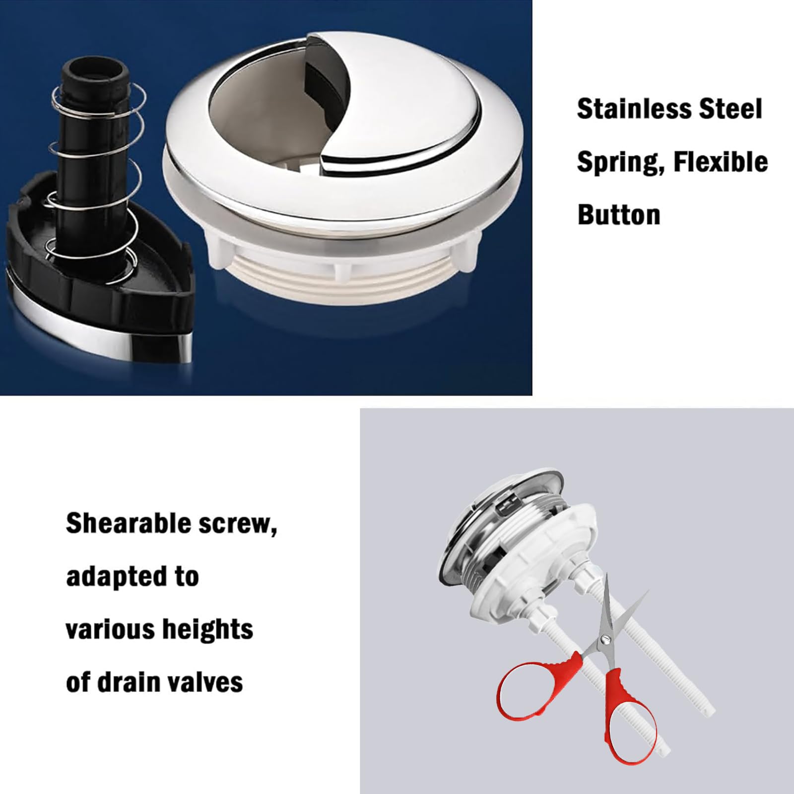 Dual Flush Toilet Button Replacement - Black Round Head, Fits 38mm/48mm/58mm Tank Holes