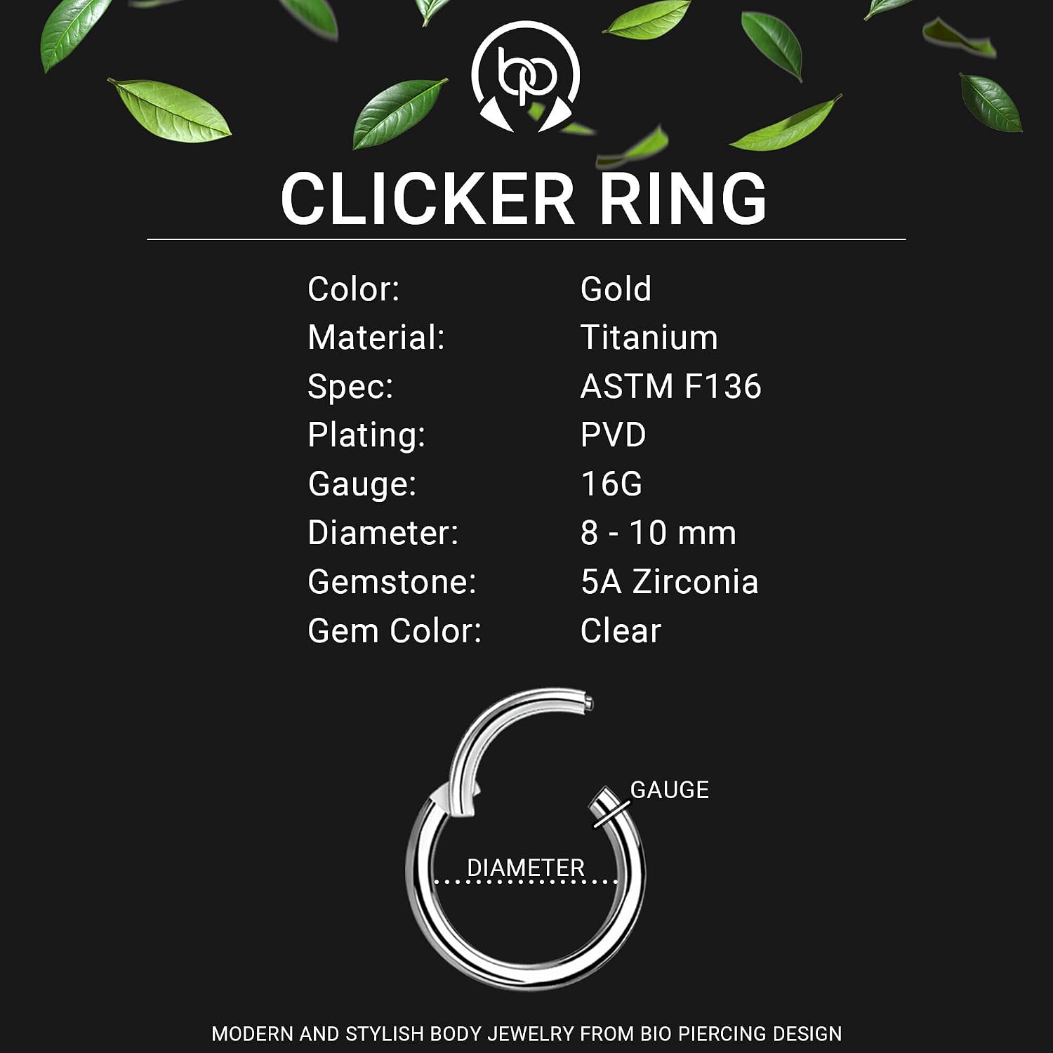 Titanium Clicker Ring with Double Hoops and One Hoop CZ, Helix, Conch Huggie, Tragus Piercing, Ear Ring Jewelry
