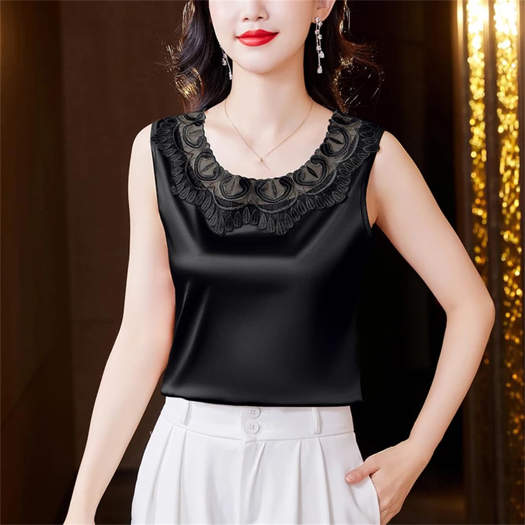 Canotta estiva casual da donna senza maniche con scollo rotondo in pizzo patchwork