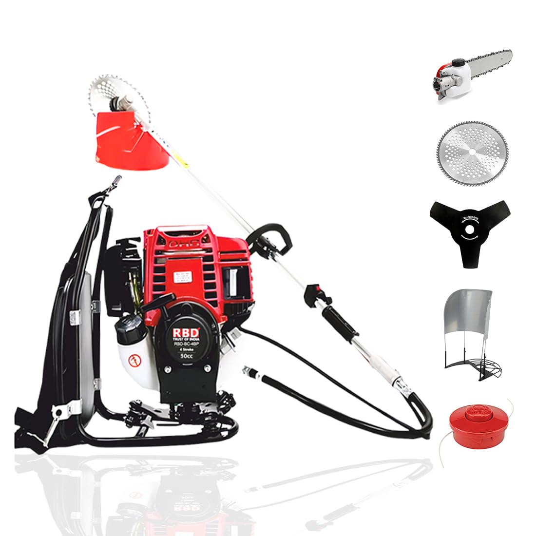 RBD Powerful 50cc Backpack Brush Cutter with Chain Saw Attachment for Grass & Weed Trimming Get Free Heavy Duty 80 Teeth, 3T and Tap & go Blades and Chain Saw Attachment-image-32