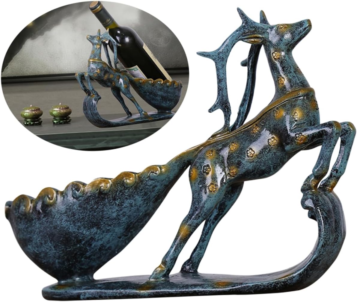 Mikinona Resin Wine Rack Sika Deer Design Floor Wine Holder Unique Creative Decor for Home