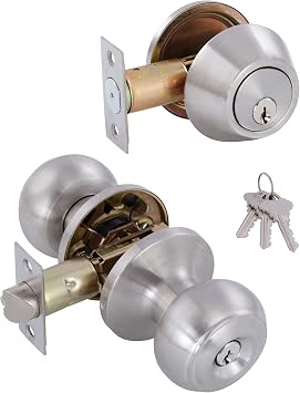 All Keyed Alike Deadbolt Door Knob Single Cylinder Deadbolt Lock Combo Set Classic Satin Nickel Exterior Door Knob with Deadbolt Entry and Front Door Lock