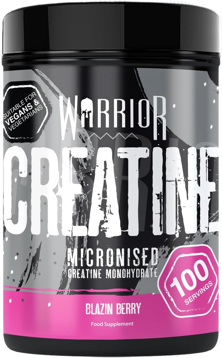 WarriorCreatine Monohydrate Powder – Micronised for Easy Mixing and Consumption – Proven to Improve Physical Performance/Recovery, 5g Servings (Blazin' Berry, 500g)