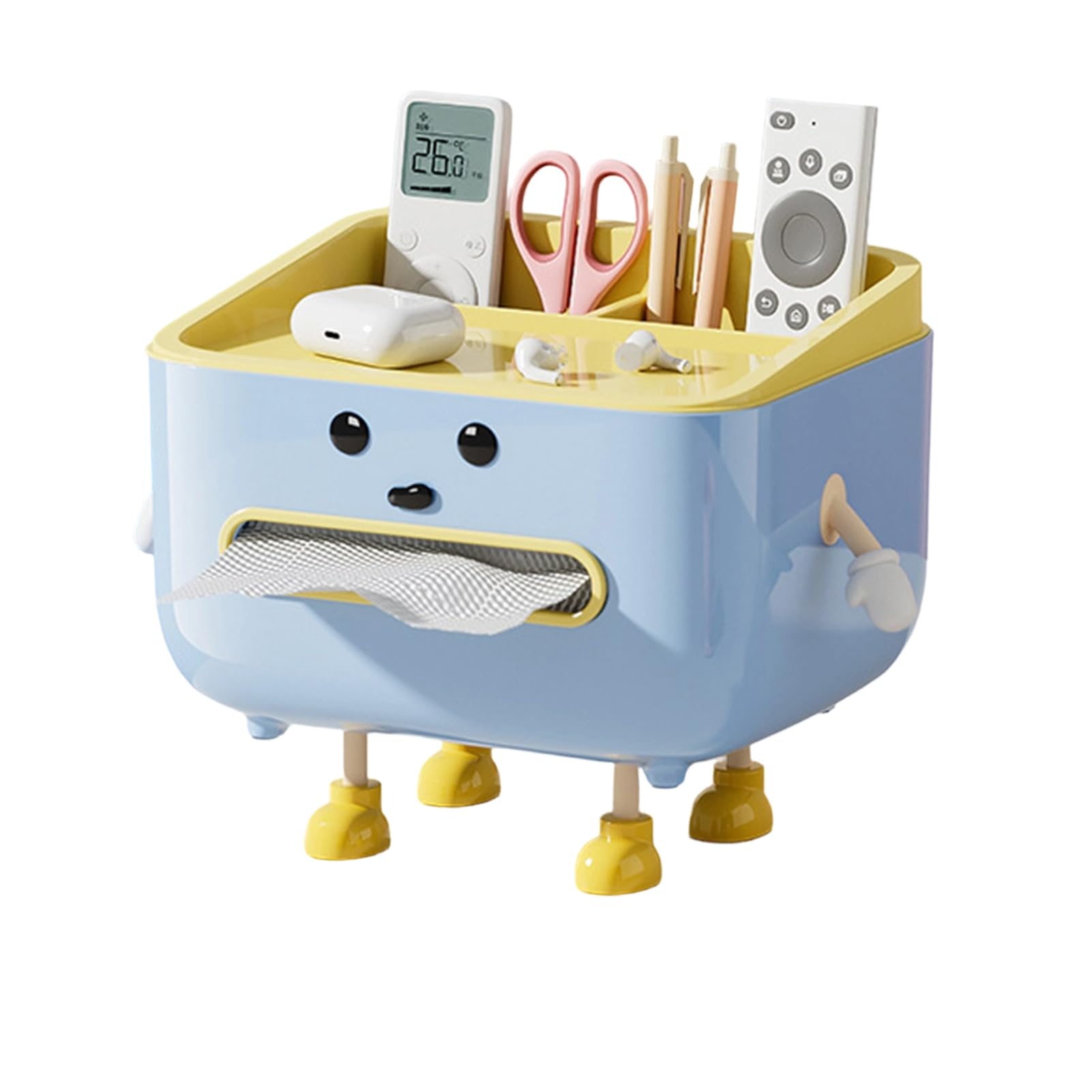 Glifora Cute Tissue Box Cover - Tissue Box Holder with Legs and Phone Holder, Multifunctional Tissue Dispenser with Compartments for Home Desktop Organisation
