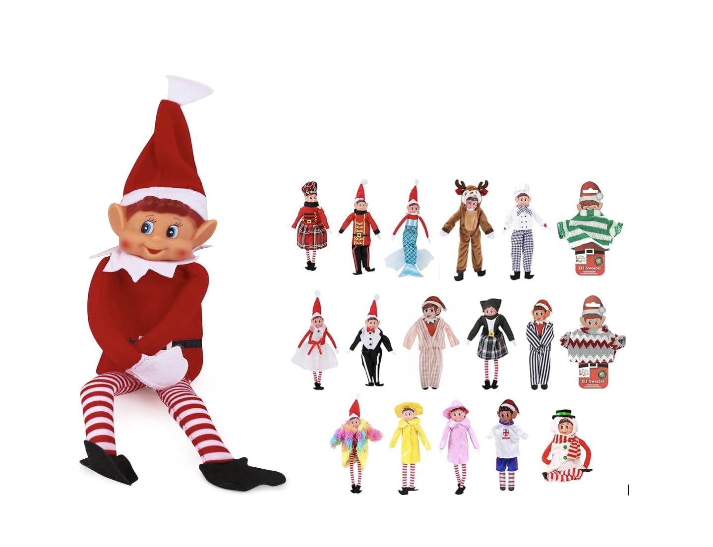 MARUKATSU Elves Behavin' Badly- Elf Papá Noel Elfo de Vinilo Suave de Pierna Larga con Sombrero con 1 Pieza de Ropa incluida- Ropa Modelo Aleatorio