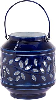 Boston International Lantern/Candle Holder Decorative Metal Outdoor Lanterns | Home Tabletops Mantels Patios: Small, Navy Blue