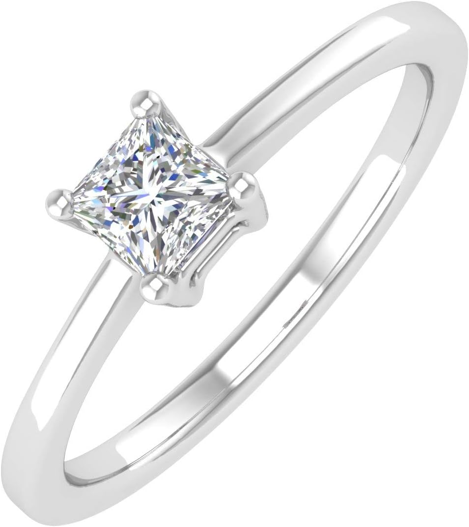 1/4 Carat 4-Prong Set Princess Cut Diamond Solitaire Engagement Ring Band in 14K Gold