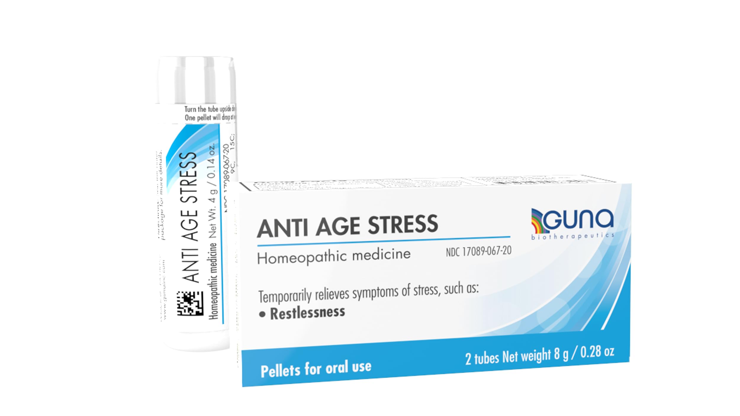 GUNAAnti Age Stress Natural Homeopathic Remedy for theTemporary Relief of Symptoms of Stress, Such as restlessness. - 2 Tubes