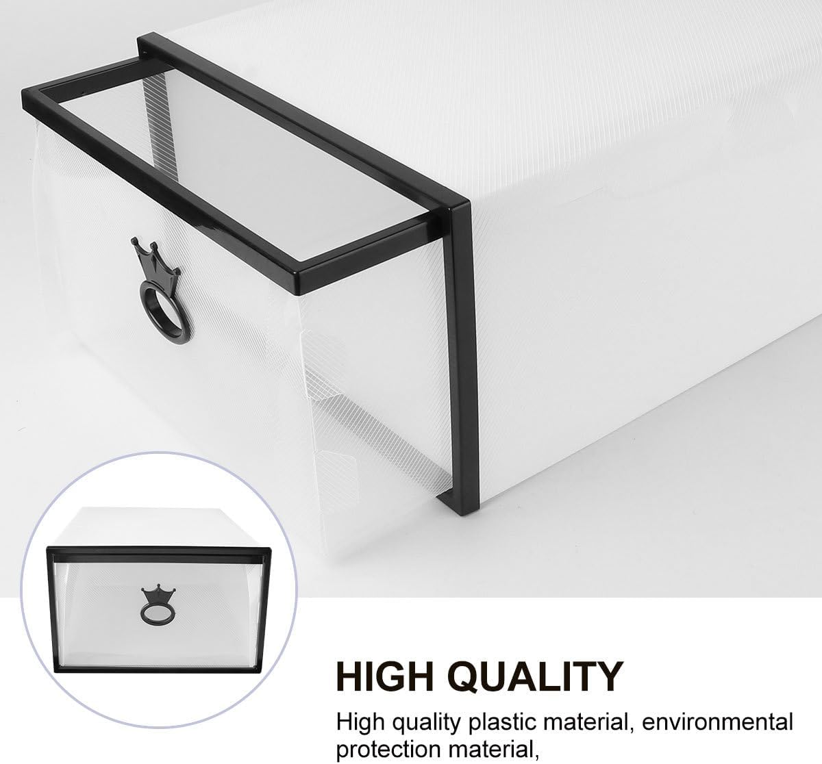Thick Transparent Drawer-style Shoe Storage Box with Black Frame Large Plastic Organizer Container for Men and Women Dustproof and Stackable Shoe Holder