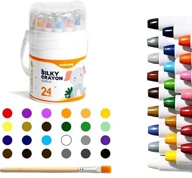Silky Crayons for Toddlers 1-3 & Kids 2-4, Washable Twist Joy Crayons, Mess Free Non-Toxic Jumbo Twistable Silky Crayon Art Supplies for Boys & Girls 24Color
