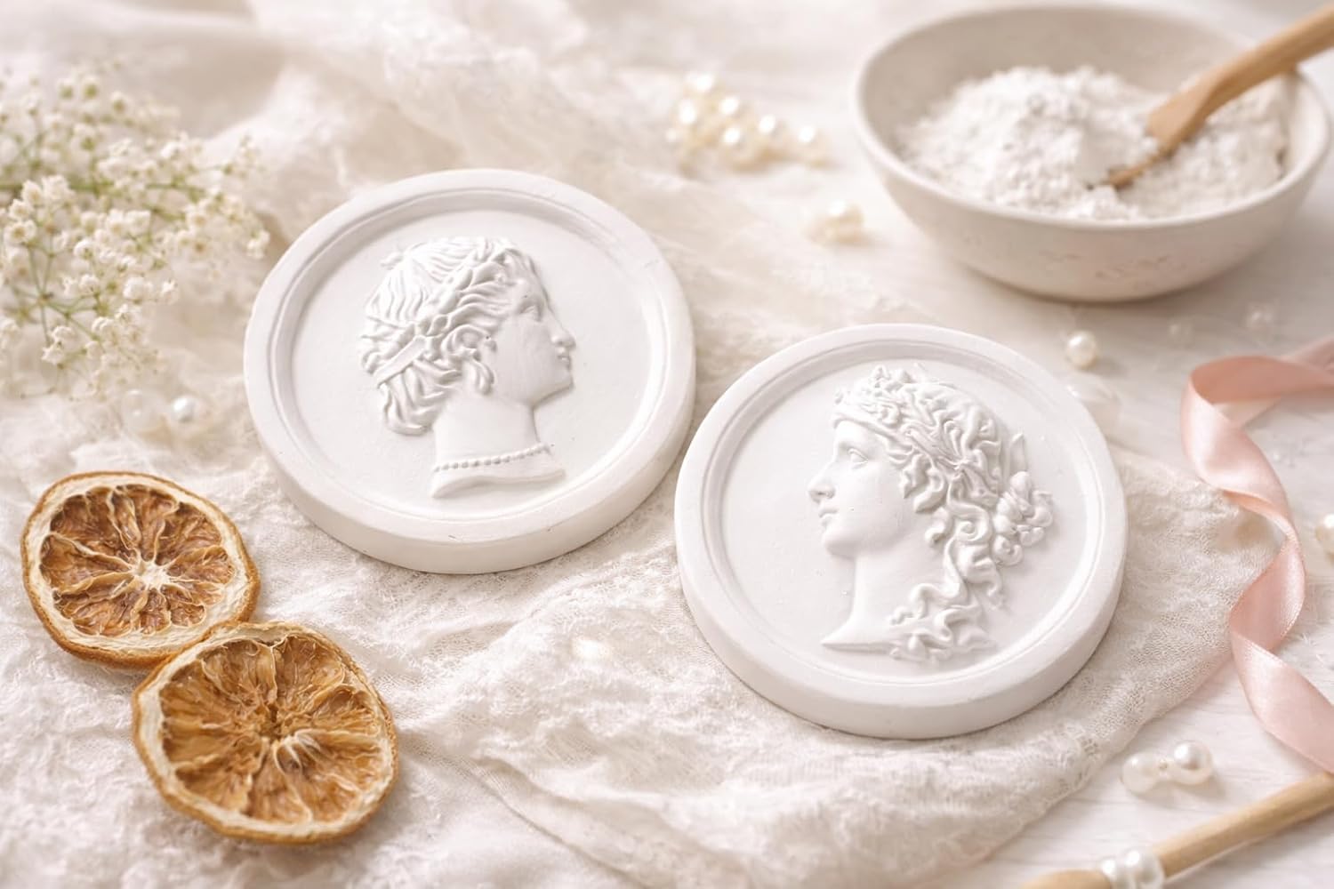 AngleThing Classical Sculpture Silicone Mold Series – Vintage Relief & Intaglio Mold for Candle Soap Plaster Resin Clay DIY (Apollo, Vitruvian Man, Pieta, Madonna, Couple Cameo) (Couple Cameo Set)
